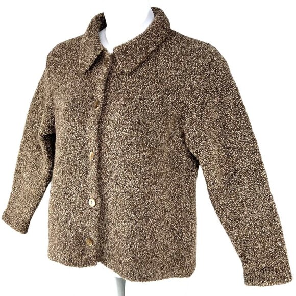 Talbots Womens M Wool Cardigan Made In Italy Marled Brown Grandmacore Timeless - Picture 5 of 16